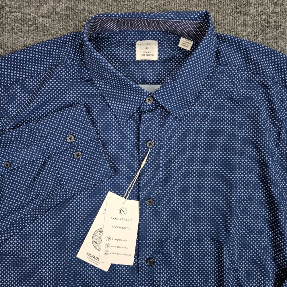 CON.STRUCT Slim Fit Dress Shirt Men's XL Performance Cross Geo Long Sleeve NWT